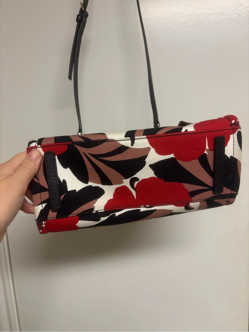 Floral Print Red Canvas Tote with Removable Strap